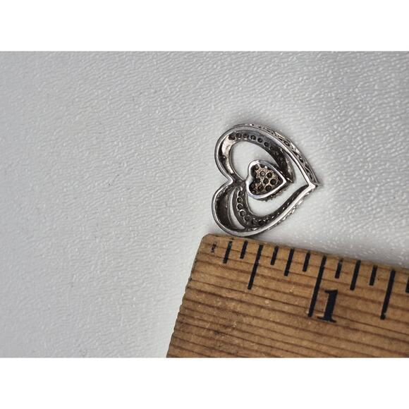 VTG Sterling Silver Faux Diamonds Inlay Double Heart Pendant - Picture 4 of 4